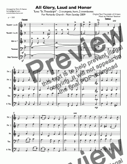 page one of All Glory, Laud and Honor Tune: "St. Theodulph" - 2 trumpets, horn, 2 trombones For Parkside Church - Palm Sunday 2009