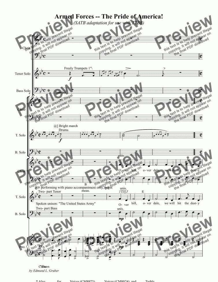 page one of Armed Forces Medley The Pride of America! (SATB adaptation for use with TTBB)