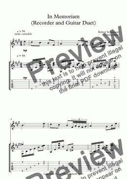 page one of In Memoriam (Recorder and Guitar Duet)