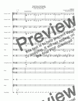 page one of Battle Hymn of the Republic for Memorial Day Parade 2012 2 clar, 3 trp, tb, tbs, drms.