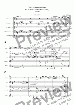 page one of Ravel: Three Movements from Ma Mère L’Oye (Mother Goose) I.Pavane II. Petite Poucet (Tom Thumb) V. Le jardin féerique (The Fairy Garden) arr. clarinet quintet