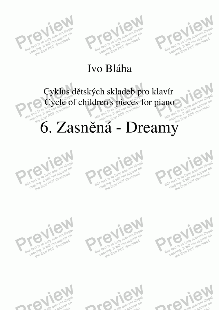 page one of DREAMY (Zasněná) - children’s piece for piano