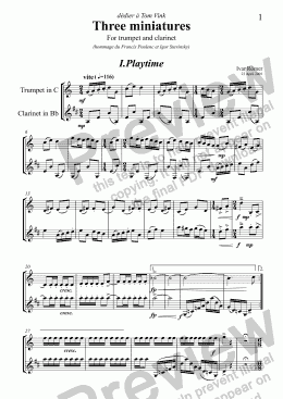 page one of Three Miniatures, for trumpet (in C) and clarinet