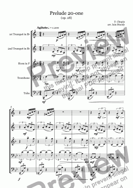 page one of Chopin Prelude 20-one - for Brass Quintet