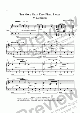 page one of Ten More Short Easy Piano Pieces 9. Decision