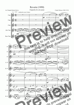 page one of DEBUSSY, Claude: Reverie (1890) arranged for Flute Choir (3fl, afl, bfl)