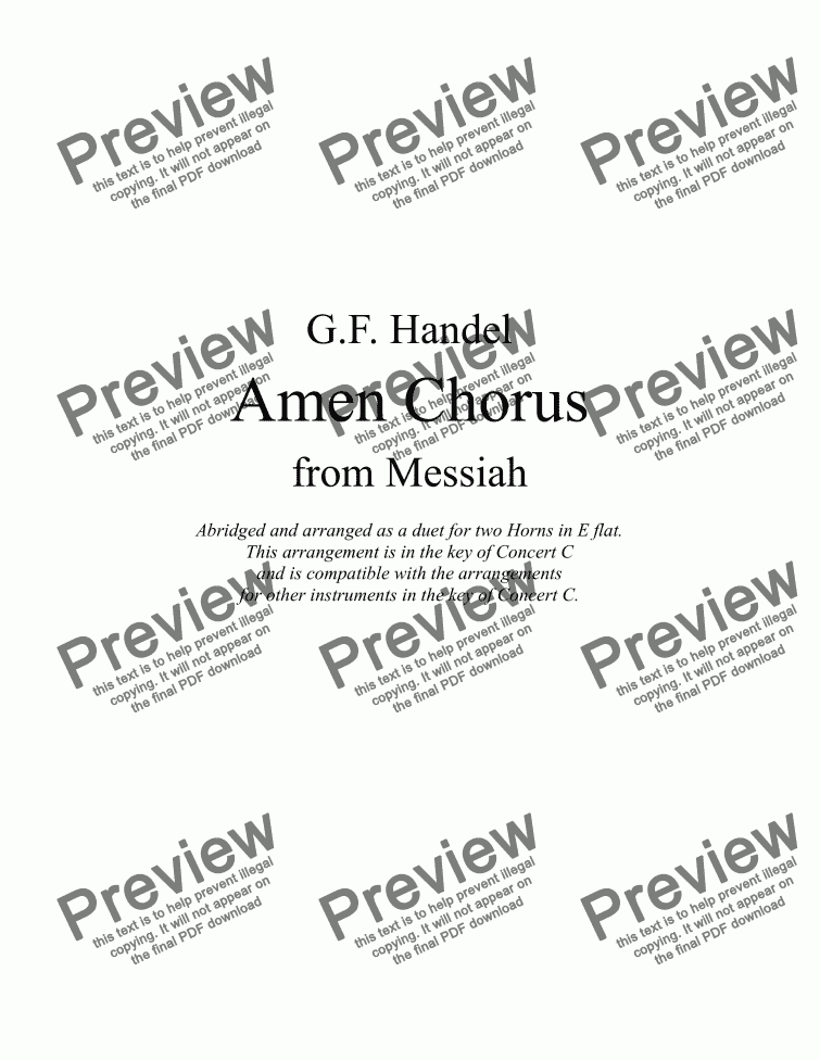 page one of Messiah Amen Chorus - E flat Horn Duet - Concert C
