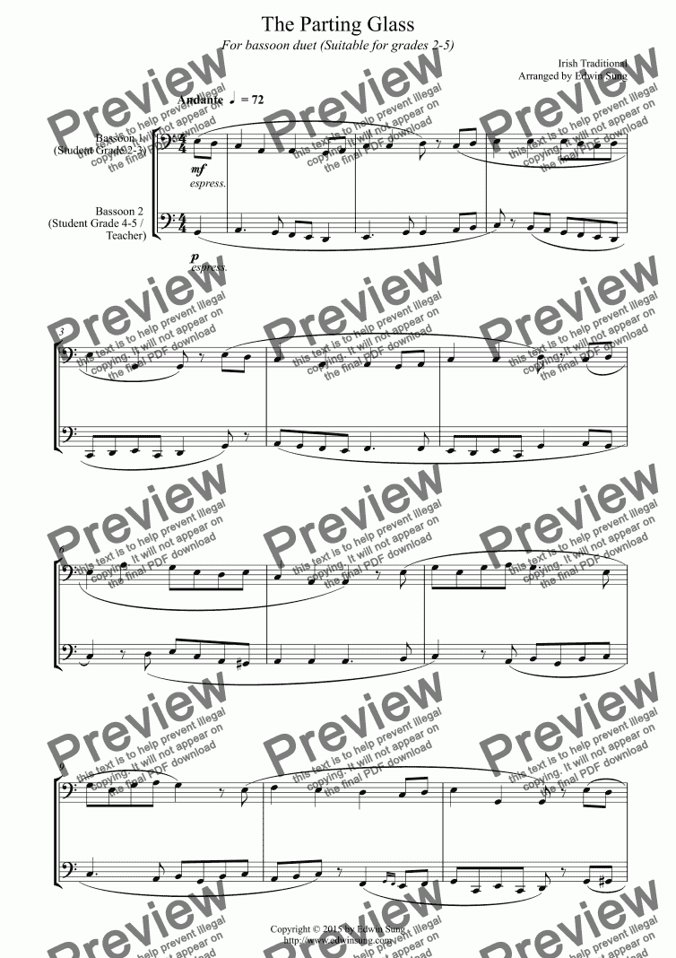 page one of The Parting Glass (for bassoon duet, suitable for grades 2-5) (152BNDU06)