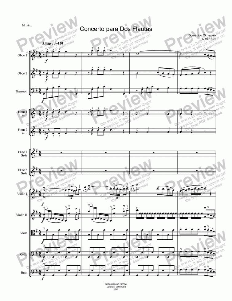 page one of Cimarosa Concerto for two flutes