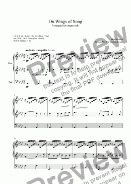 page one of On Wings of Song arranged for organ solo