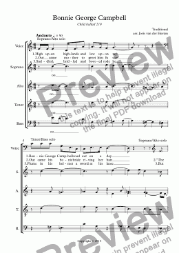page one of Bonnie George Campbell [Scottish folksong] (choir SATB)