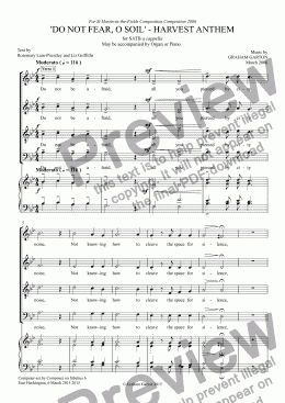 page one of ANTHEM for HARVEST - ’DO NOT FEAR, O SOIL’ FOR SATB CHOIR a cappella or may be accompanied by Organ or Piano