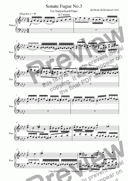 page one of Sonate Fugue No.3, in f minor fot Harpsichord/Piano