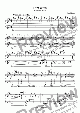 page one of For Calum - Funeral Version for Piano