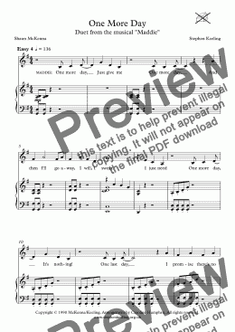 page one of ONE MORE DAY - Duet from the musical "Maddie"