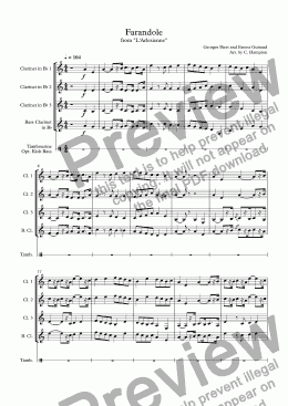 page one of Farandole from "L’Arlesienne" for clarinet quartet