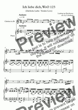 page one of Ich liebe dich, WoO 123 (Clarinet & Piano)
