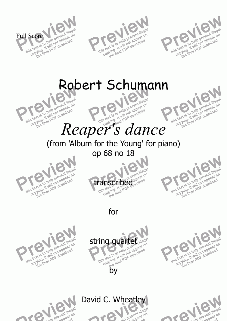 page one of Schumann Album for the young op 68 no 18 'Reaper’s song' for string quartet
