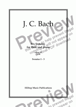 page one of J. C. Bach Six Sonatas for flute and piano No. 1 - 3