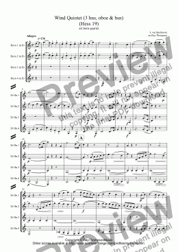 page one of Beethoven:Wind Quintet ("Horn Quintet") (orig.3 hns, oboe & bsn) (Hess 19) arranged horn quartet