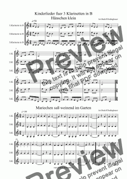 page one of Kinderlieder fuer 3 Klarinetten in B
