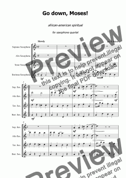 page one of Go down, Moses! - for saxophone quartet