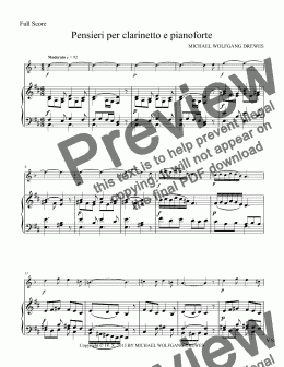 page one of Pensieri per clarinetto e pianoforte
