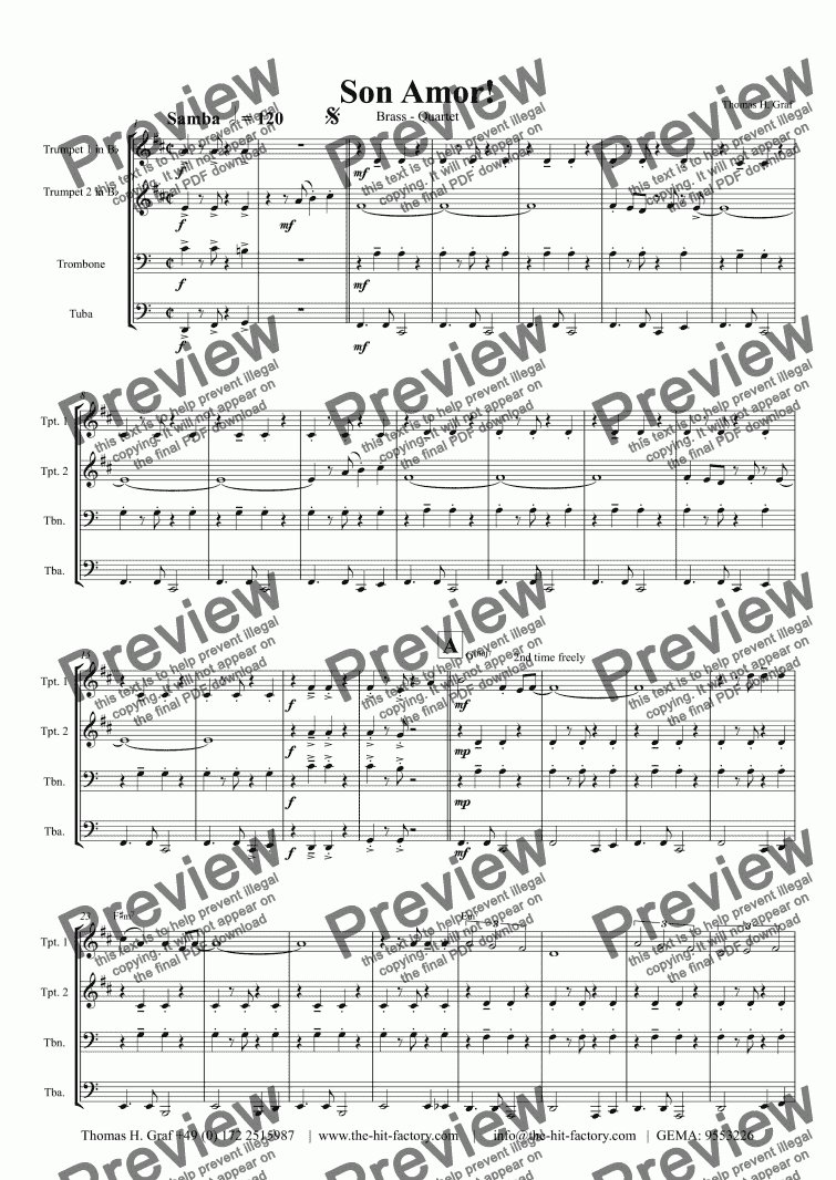 page one of Son Amor! - Samba - Brass Quartet