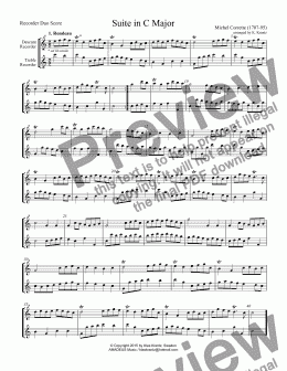 page one of Suite in C Major for recorder duo
