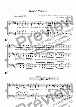 page one of Silang Mabele [South-African folksong] (choir SATB)