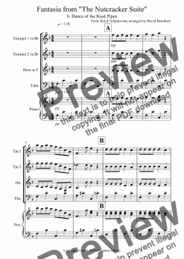 page one of Dance of the Reed Pipes (fantasia from Nutcracker) for Brass Quartet