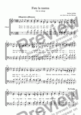 page one of Fate la nanna [Italian lullaby] (choir SATB)