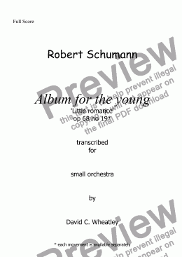 page one of Schumann Album for the young op 68 no 19 ’Little Romance’ for small orchestra