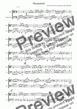 page one of Shenandoah for Viola and Cello