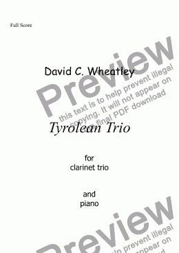 page one of Tyrolean Trio for clarinet trio and piano by David Wheatley 