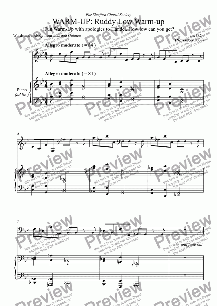 page one of WARM-UP No.8 -  FUN WARM-UP - ’Ruddy Low’ Fun Warm-up with apologies to Handel