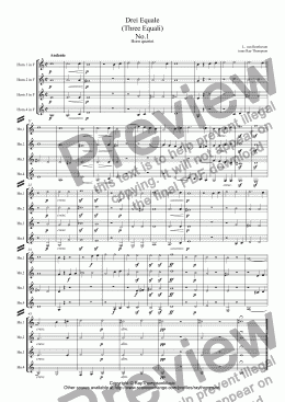 page one of Beethoven: Drei Equale (Three Equali) arr. horn quartet