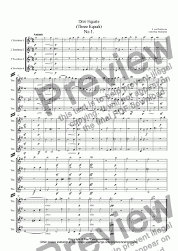 page one of Beethoven: Drei Equale (Three Equali) arr. trombone quartet(treble clef brass band)