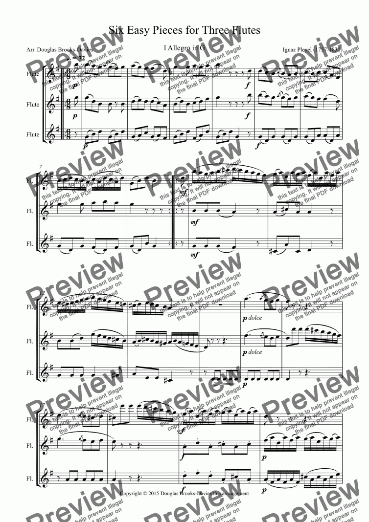 page one of PLEYEL, Ignaz: Six Easy Pieces for Three Flutes (3fl)