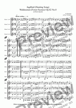 page one of Schumann: Jagdlied (Hunting Song) Waldszenen (Forest Scenes) Op.82 No.8 arr.horn quartet