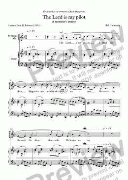 page one of "The Lord is my pilot" for SATB choir & piano