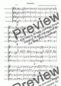 page one of Nocturne (from A Midsummer Night’s Dream) for Recorder Quartet