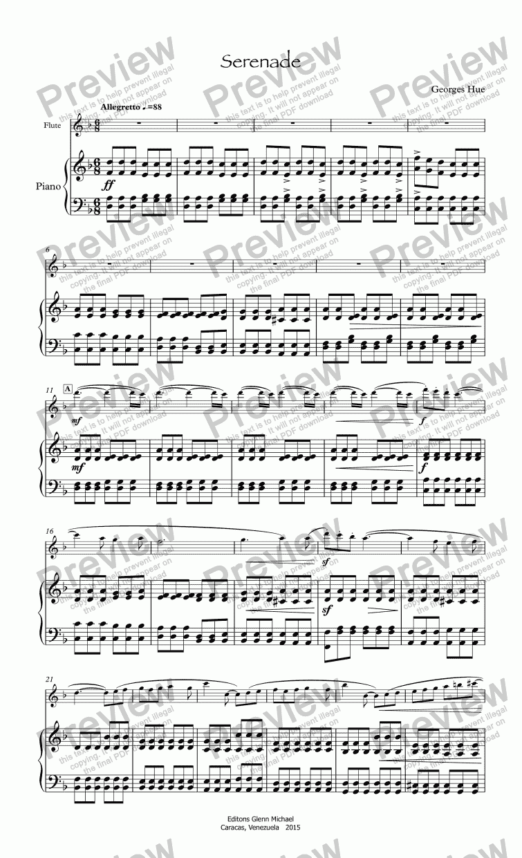 page one of Hue, Serenade for flute & pno