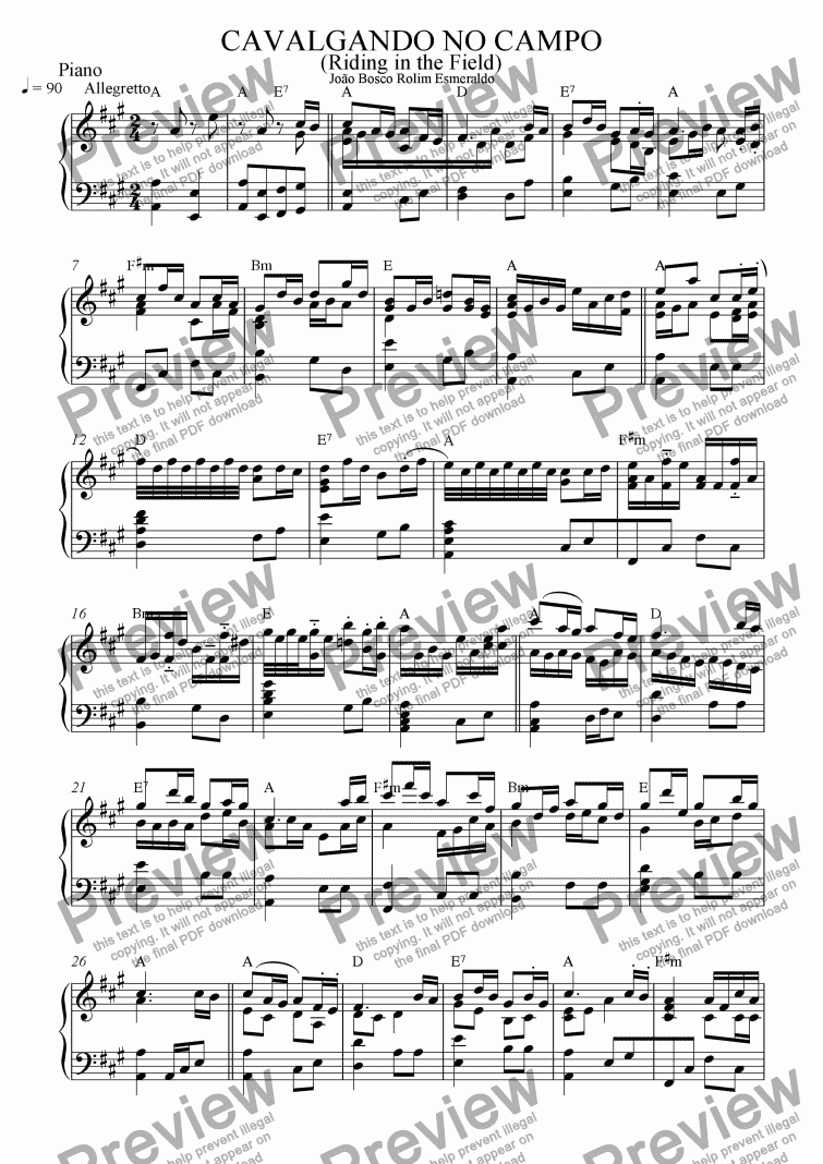 page one of CAVALGANDO NO CAMPO - Piano (Rond�)
