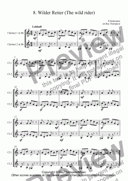 page one of Schumann: Album für die Jugend (Album for the Young) (Op.68) 8. Wilder Reiter (The wild horseman/rider)arr. clarinet duet