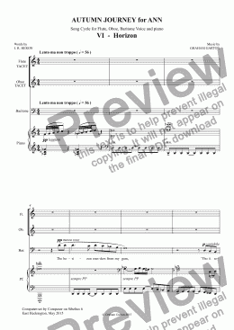 page one of *SONG CYCLE - ’AUTUMN JOURNEY for ANN’ Song Cycle for Flute, Oboe, Baritone Voice and Piano - VI - Horizon - Words: J. R. Heron