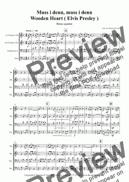 page one of Muss i denn, muss i denn - Wooden Heart (Elvis Presley) - Brass Quartet