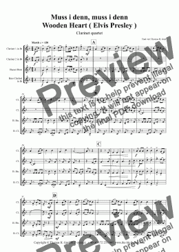 page one of Muss i denn, muss i denn - Wooden Heart (Elvis Presley) - Clarinet Quartet