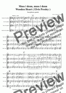 page one of Muss i denn, muss i denn - Wooden Heart (Elvis Presley) - Saxophone Quartet