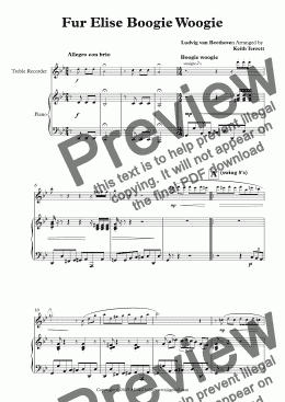 page one of Für Elise Boogie Woogie for Treble Recorder & Piano (Keith Terrett Jazz for Wind Series)